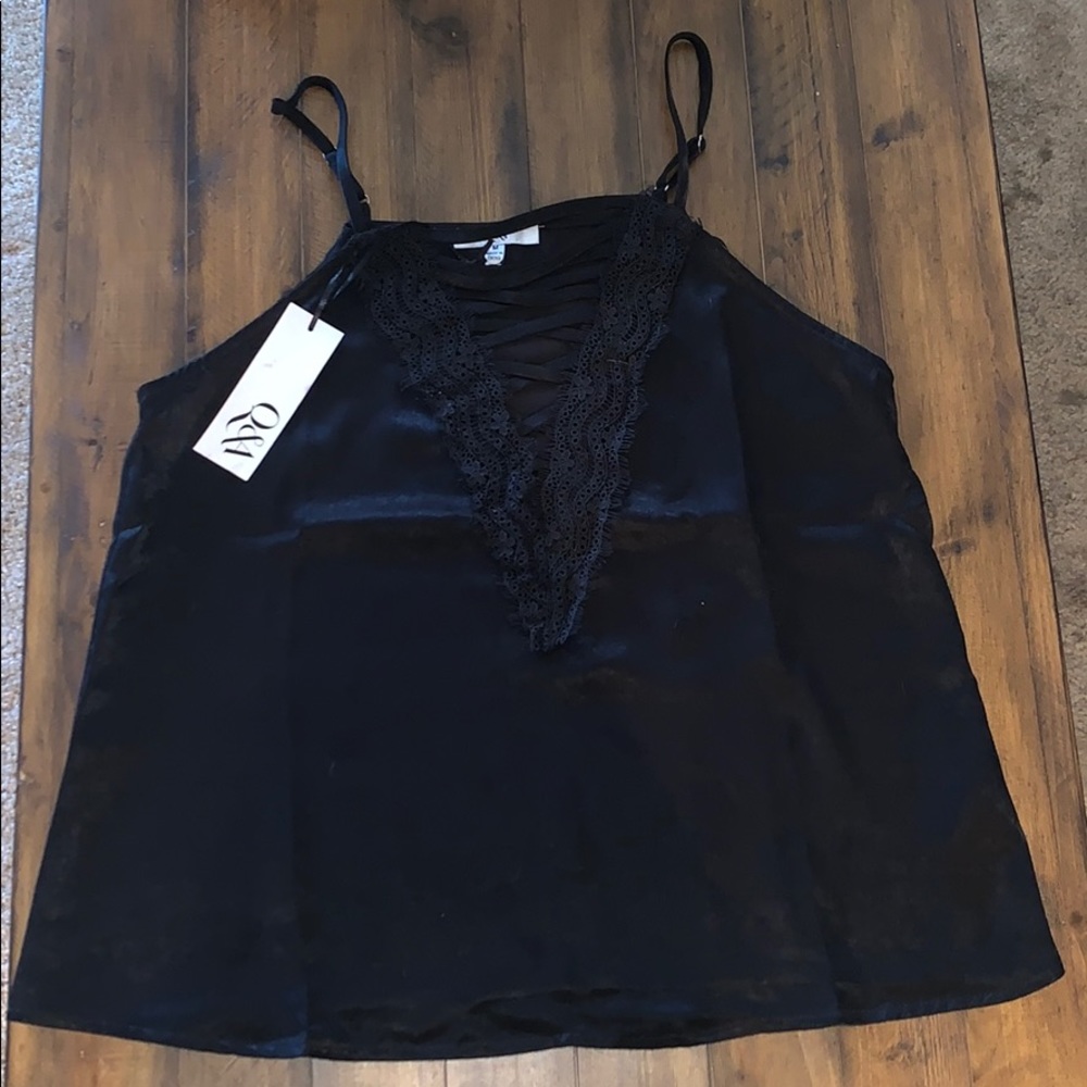 Vici black lace detail blouse NWT